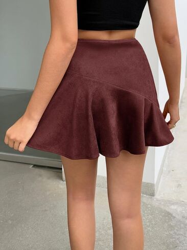 Yousify تنورة نسائية صغيرة عالية الخصر من جلد الغزال الصناعي التنانير 2025 العصرية الكشكشة Bodycon الخريف التنانير اللطيفة سحاب جانبي in Saudi Arabia