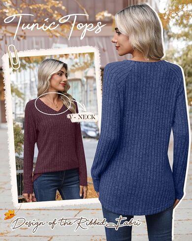 3 Pack Womens Long Sleeve Shirts V Neck Tunic Tops Loose Fit Lightweight Sweaters Basic Casual Fall Clothes in Kuwait