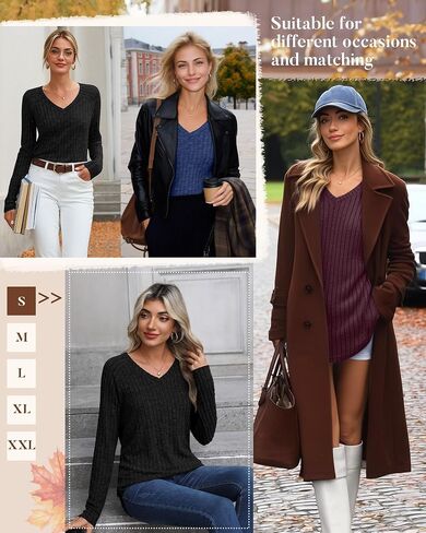 3 Pack Womens Long Sleeve Shirts V Neck Tunic Tops Loose Fit Lightweight Sweaters Basic Casual Fall Clothes in Kuwait
