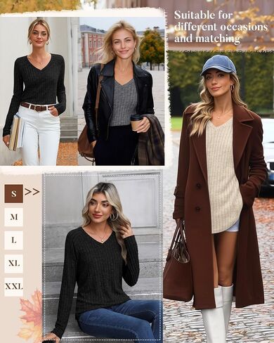 3 Pack Womens Long Sleeve Shirts V Neck Tunic Tops Loose Fit Lightweight Sweaters Basic Casual Fall Clothes in Kuwait