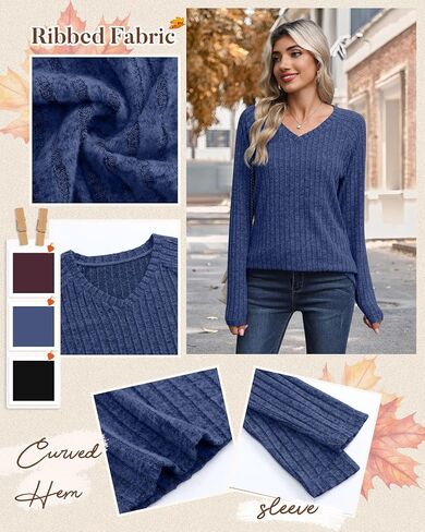 3 Pack Womens Long Sleeve Shirts V Neck Tunic Tops Loose Fit Lightweight Sweaters Basic Casual Fall Clothes in Kuwait