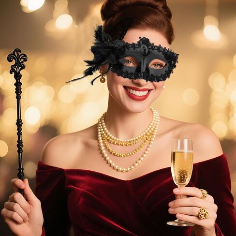 Black Masquerade Mask for Women, Elegant Lace Venetian & Mardi Gras Dress Outfits Masks for Halloween Costume Party Ball Prom in Saudi Arabia