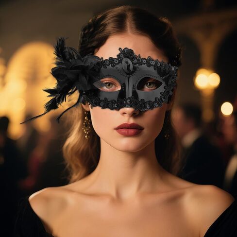 Black Masquerade Mask for Women, Elegant Lace Venetian & Mardi Gras Dress Outfits Masks for Halloween Costume Party Ball Prom in Saudi Arabia