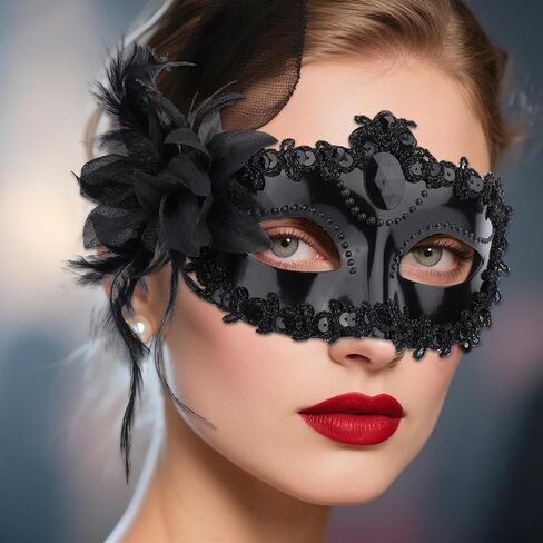 Black Masquerade Mask for Women, Elegant Lace Venetian & Mardi Gras Dress Outfits Masks for Halloween Costume Party Ball Prom in Saudi Arabia