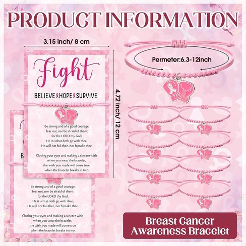 Breast Cancer Awareness Bracelet Bulk Pink Braided Bracelet Adjustable Strings Women Pink Ribbon Breast Cancer Awareness Month Favor Fundraiser Survivor Gift in Saudi Arabia