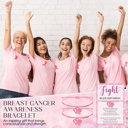 Breast Cancer Awareness Bracelet Bulk Pink Braided Bracelet Adjustable Strings Women Pink Ribbon Breast Cancer Awareness Month Favor Fundraiser Survivor Gift in Saudi Arabia