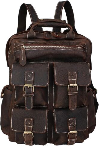 Retro Crazy Horse Leather Men's Backpack Large Capacity Multi Pocket Cowhide Leather Bag Fits 16 "Laptop(9028-Light Brown in Saudi Arabia