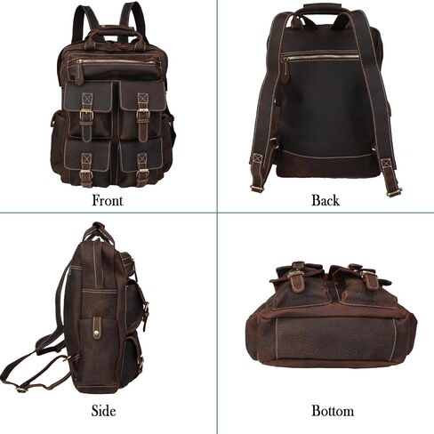 Retro Crazy Horse Leather Men's Backpack Large Capacity Multi Pocket Cowhide Leather Bag Fits 16 "Laptop(9028-Light Brown in Saudi Arabia