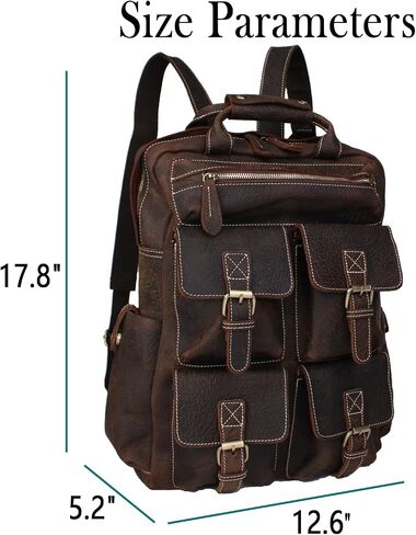 Retro Crazy Horse Leather Men's Backpack Large Capacity Multi Pocket Cowhide Leather Bag Fits 16 "Laptop(9028-Light Brown in Saudi Arabia