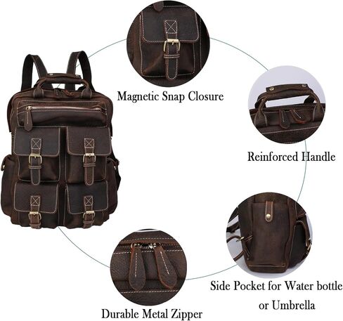 Retro Crazy Horse Leather Men's Backpack Large Capacity Multi Pocket Cowhide Leather Bag Fits 16 "Laptop(9028-Light Brown in Saudi Arabia