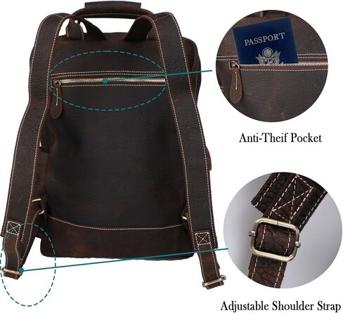 Retro Crazy Horse Leather Men's Backpack Large Capacity Multi Pocket Cowhide Leather Bag Fits 16 "Laptop(9028-Light Brown in Saudi Arabia