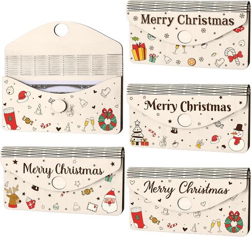 Thyle 4 Pcs Unique Wooden Christmas Money Holders Xmas Wooden Envelope Cash Holder Fun Ways to Give Money as a Gift for Christmas Birthday Holiday Party Decoration in Saudi Arabia