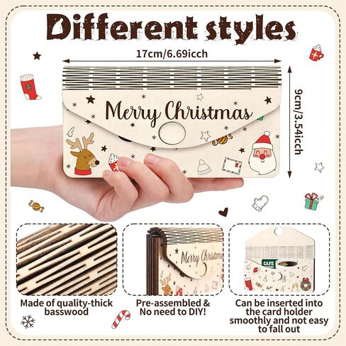 Thyle 4 Pcs Unique Wooden Christmas Money Holders Xmas Wooden Envelope Cash Holder Fun Ways to Give Money as a Gift for Christmas Birthday Holiday Party Decoration in Saudi Arabia