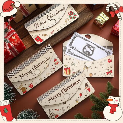 Thyle 4 Pcs Unique Wooden Christmas Money Holders Xmas Wooden Envelope Cash Holder Fun Ways to Give Money as a Gift for Christmas Birthday Holiday Party Decoration in Saudi Arabia