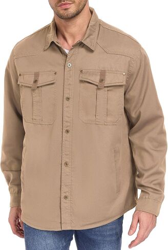 ALSOGO Men's Flannel Lined Shirt Jacket Lightweight Long Sleeved Casual Snap Button Western Cowboy Jackets in Kuwait