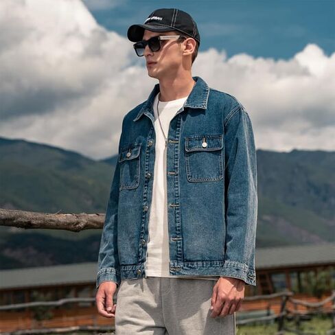 Denim Jacket Men Vintage Autumn and Winter Tops Mens Denim Trucker Jacket Black Small in Saudi Arabia