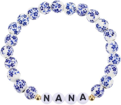 GIGI/NANA/Grandma Birthday Gifts Blue and White Porcelain Beaded Porcelain Bracelet Mother's Day, Valentine's Day Birthday Gift Unique Jewelry Ceramic Gift for Mom Grandma in Saudi Arabia