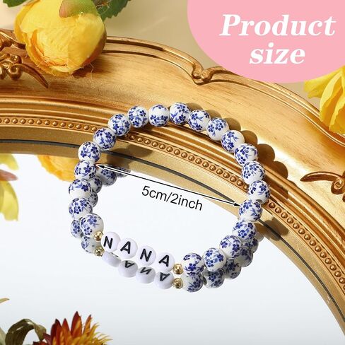 GIGI/NANA/Grandma Birthday Gifts Blue and White Porcelain Beaded Porcelain Bracelet Mother's Day, Valentine's Day Birthday Gift Unique Jewelry Ceramic Gift for Mom Grandma in Saudi Arabia