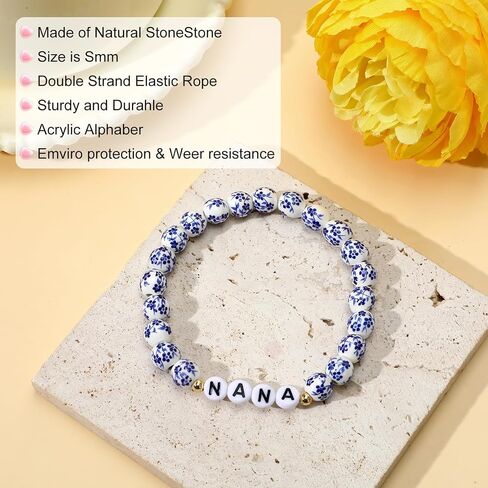 GIGI/NANA/Grandma Birthday Gifts Blue and White Porcelain Beaded Porcelain Bracelet Mother's Day, Valentine's Day Birthday Gift Unique Jewelry Ceramic Gift for Mom Grandma in Saudi Arabia