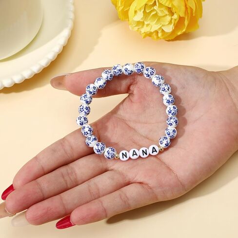 GIGI/NANA/Grandma Birthday Gifts Blue and White Porcelain Beaded Porcelain Bracelet Mother's Day, Valentine's Day Birthday Gift Unique Jewelry Ceramic Gift for Mom Grandma in Saudi Arabia