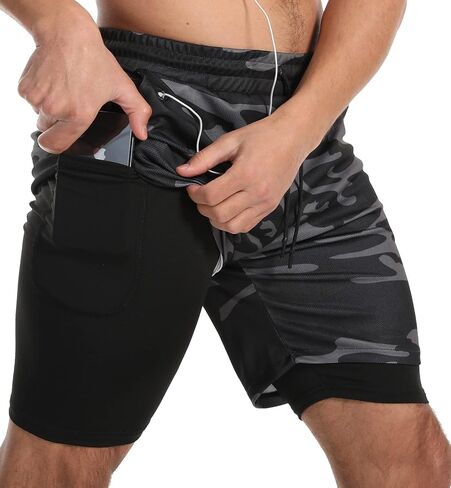 JWJ Men's Running Athletic Workout Sports Mens 2 in 1 Shorts Breathable Gym Short for Men with Pocket in Kuwait