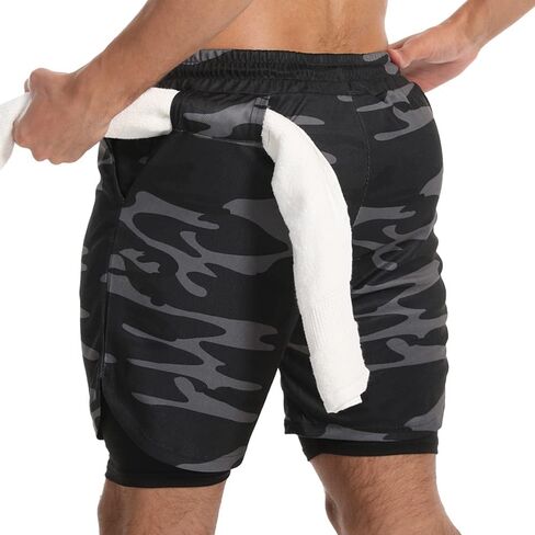 JWJ Men's Running Athletic Workout Sports Mens 2 in 1 Shorts Breathable Gym Short for Men with Pocket in Kuwait