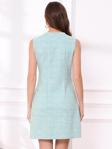 فستان أليجرا كيه تويد للنساء أنيق منقوش بدون أكمام كاجوال للعمل فوق فساتين الركبة in Kuwait