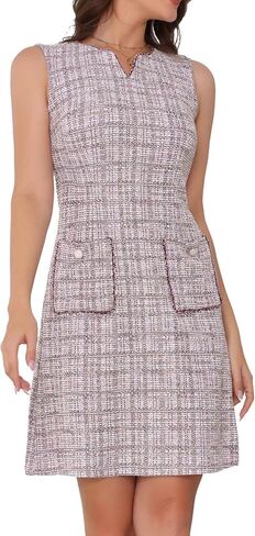 Allegra K Tweed Dress for Women Elegant Plaid Sleeveless Business Casual Above The Knee Dresses in Saudi Arabia