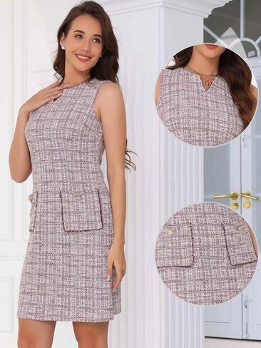 Allegra K Tweed Dress for Women Elegant Plaid Sleeveless Business Casual Above The Knee Dresses in Saudi Arabia