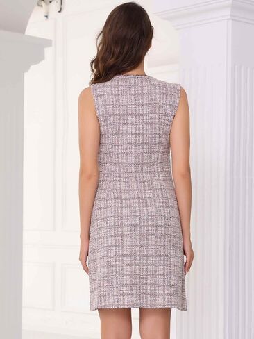 Allegra K Tweed Dress for Women Elegant Plaid Sleeveless Business Casual Above The Knee Dresses in Saudi Arabia