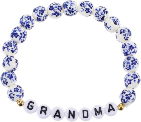GIGI/NANA/Grandma Birthday Gifts Blue and White Porcelain Beaded Porcelain Bracelet Mother's Day, Valentine's Day Birthday Gift Unique Jewelry Ceramic Gift for Mom Grandma in Saudi Arabia