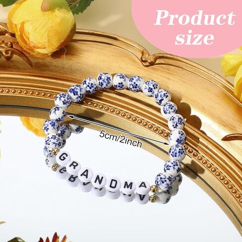 GIGI/NANA/Grandma Birthday Gifts Blue and White Porcelain Beaded Porcelain Bracelet Mother's Day, Valentine's Day Birthday Gift Unique Jewelry Ceramic Gift for Mom Grandma in Saudi Arabia