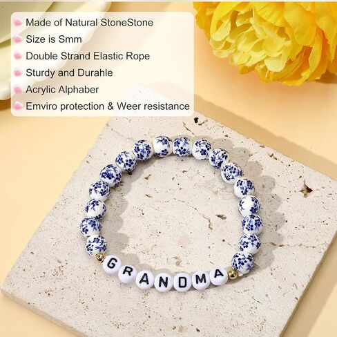 GIGI/NANA/Grandma Birthday Gifts Blue and White Porcelain Beaded Porcelain Bracelet Mother's Day, Valentine's Day Birthday Gift Unique Jewelry Ceramic Gift for Mom Grandma in Saudi Arabia
