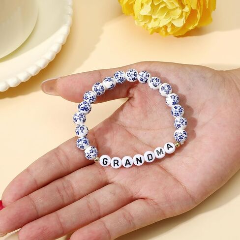 GIGI/NANA/Grandma Birthday Gifts Blue and White Porcelain Beaded Porcelain Bracelet Mother's Day, Valentine's Day Birthday Gift Unique Jewelry Ceramic Gift for Mom Grandma in Saudi Arabia