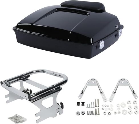 TCT-MOTORPARTS Razor Trunk Backrest Pad & Chrome 2-Up Mounting Rack & Docking Hardware Kit Fit for Harley 1997-2008 Touring Road King FLHT FLHX FLTR 2007 2006 2005 2004 2003 2002 2001 2000 in Saudi Arabia