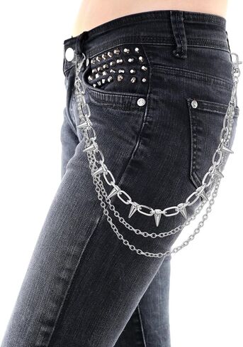 Pocket Jeans Pants Chain, Wallet Chain Belt for Men Multi-layer Hip Hop Biker Chains Goth Punk Waist Chains Belts Jewelry Accessory with Tassel for Women Men Pants Skirts, Silver in Saudi Arabia
