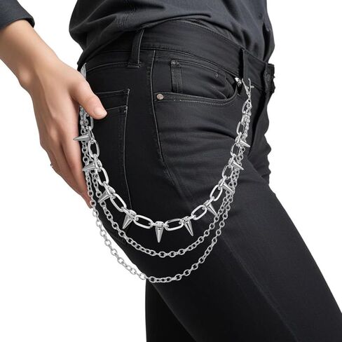 Pocket Jeans Pants Chain, Wallet Chain Belt for Men Multi-layer Hip Hop Biker Chains Goth Punk Waist Chains Belts Jewelry Accessory with Tassel for Women Men Pants Skirts, Silver in Saudi Arabia