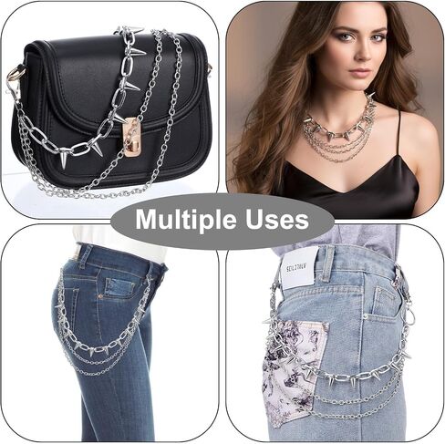 Pocket Jeans Pants Chain, Wallet Chain Belt for Men Multi-layer Hip Hop Biker Chains Goth Punk Waist Chains Belts Jewelry Accessory with Tassel for Women Men Pants Skirts, Silver in Saudi Arabia