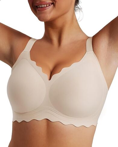 Womens Full Coverage Wire Free Bra - Plus Size Bras with Support and Lift Scalloped Everyday Comfort Bralettes in Saudi Arabia