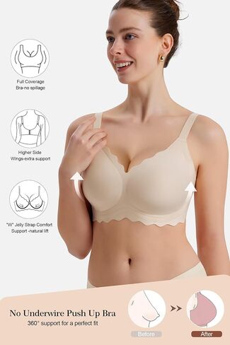 Womens Full Coverage Wire Free Bra - Plus Size Bras with Support and Lift Scalloped Everyday Comfort Bralettes in Saudi Arabia