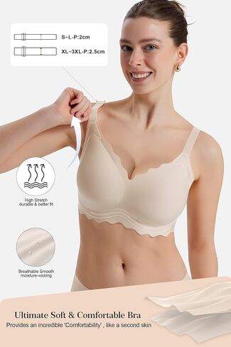 Womens Full Coverage Wire Free Bra - Plus Size Bras with Support and Lift Scalloped Everyday Comfort Bralettes in Saudi Arabia