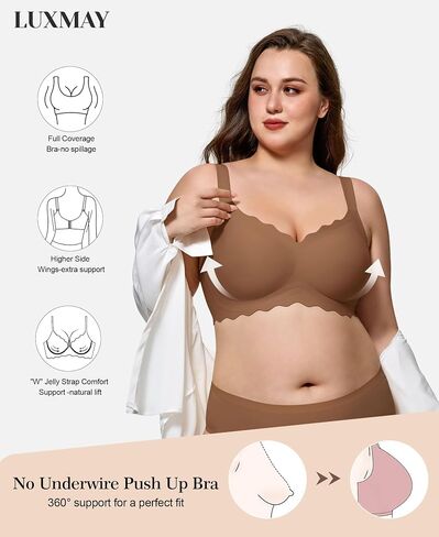 Womens Full Coverage Wire Free Bra - Plus Size Bras with Support and Lift Scalloped Everyday Comfort Bralettes in Saudi Arabia