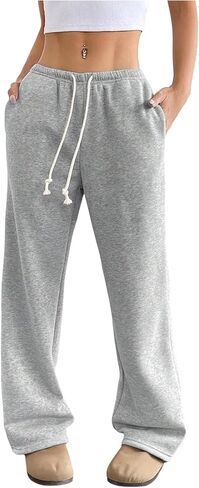 SOLY HUX Women's Drawstring Sweatpants Elastic Low Rise Baggy Straight Leg Casual Pants with Pockets in Saudi Arabia