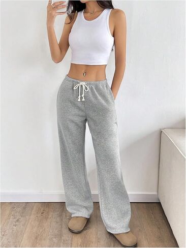 SOLY HUX Women's Drawstring Sweatpants Elastic Low Rise Baggy Straight Leg Casual Pants with Pockets in Saudi Arabia