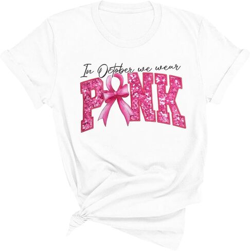Breast Cancer Awareness Shirt Women in October We Wear Pink Ghost Shirts Pink Ribbon Short Sleeve Tee Tops in Saudi Arabia