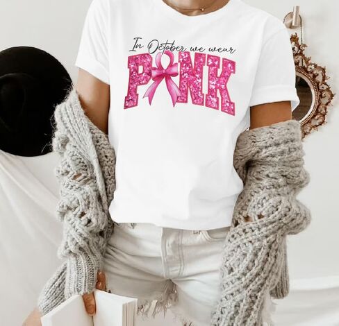 Breast Cancer Awareness Shirt Women in October We Wear Pink Ghost Shirts Pink Ribbon Short Sleeve Tee Tops in Saudi Arabia