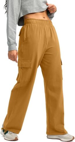 بنطال رياضي نسائي من Viodia بخصر عالٍ وواسع وواسع من القطن سروال مستقيم الساق فضفاض للركض للصالة الكاجوال in Kuwait