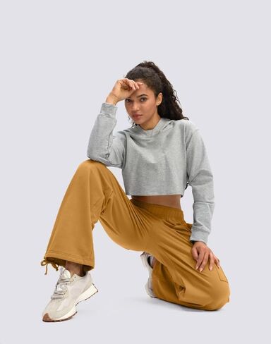 بنطال رياضي نسائي من Viodia بخصر عالٍ وواسع وواسع من القطن سروال مستقيم الساق فضفاض للركض للصالة الكاجوال in Kuwait