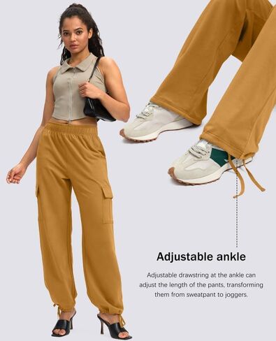 بنطال رياضي نسائي من Viodia بخصر عالٍ وواسع وواسع من القطن سروال مستقيم الساق فضفاض للركض للصالة الكاجوال in Kuwait