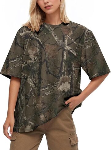 MISSACTIVER Women Camo T Shirts for Men Graphic Short Sleeve Oversized Tops Unisex Summer Maple Leaf Print Tshirts in Saudi Arabia
